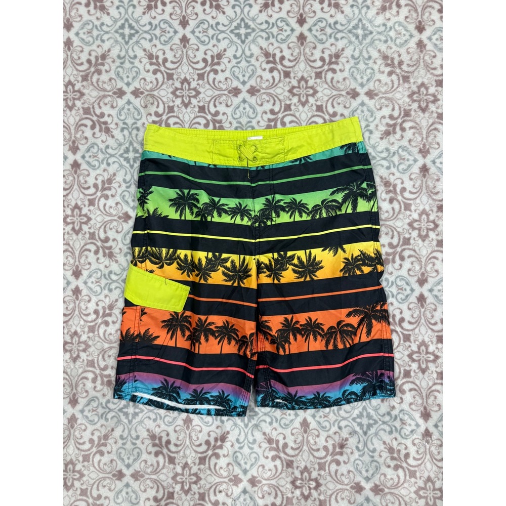 Arizona Jean Co Boys Swim Trunks Rainbow Palm Tree Ombre Board Shorts Sz M 10-12